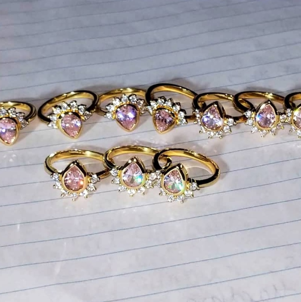 14k Pink Champagne Teardrop, half Sunburst dainty - Picture 2 of 8